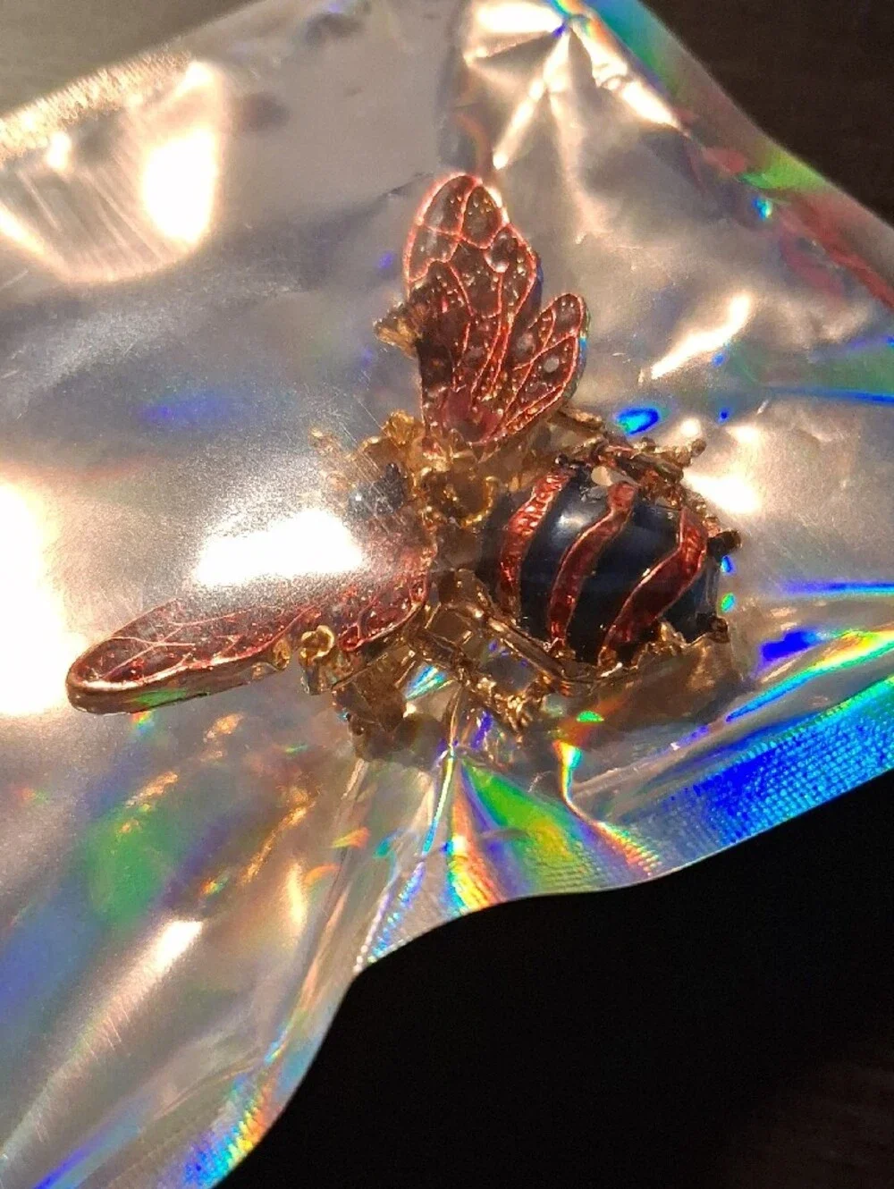 & Other Stories Gold Bee Brooch with Blue and Red Enamel